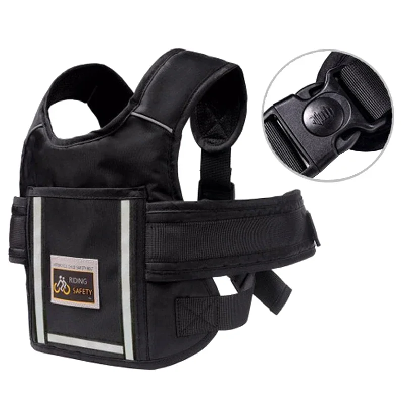 Universal Motorcycle Safety Belt For Kids With Storage Bag Rear Seat Grab Handle Strap Harness Adjustable Child Reflective Strip