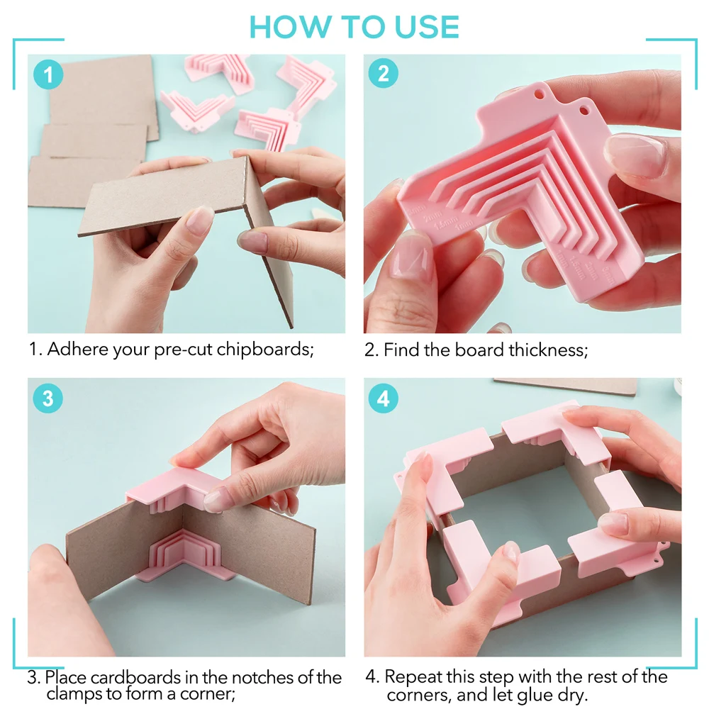 Corner/Divider Assembly Clamps for Box Making, Corner Guides, Cartonnage Corner Holding tool for 1/1.5/2/3mm Wide Chipboards