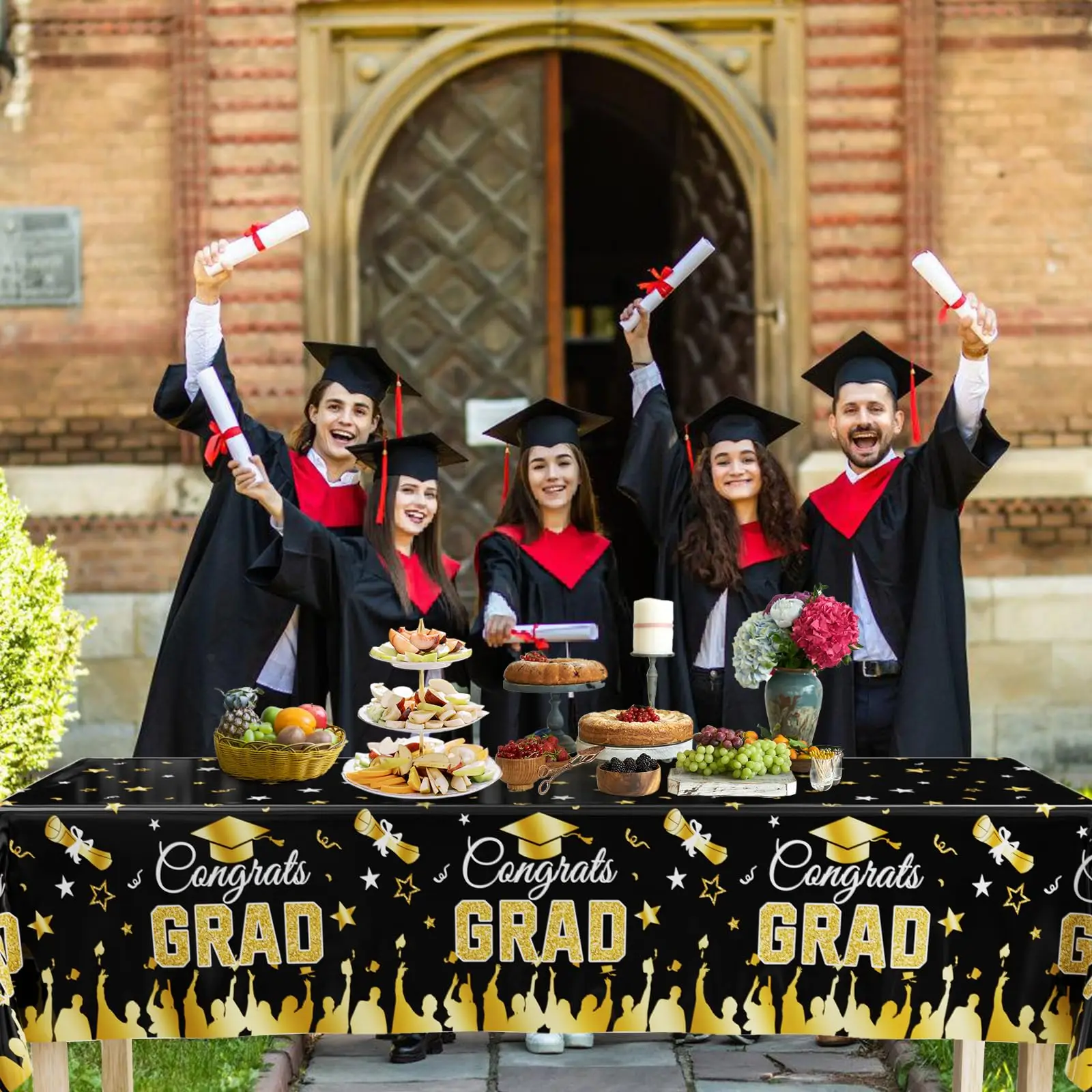 Graduation Tablecloth Party Decorations Congrats Grad Disposable Table Cover Plastic Cloth  for  Class of 2025 Party Supplies