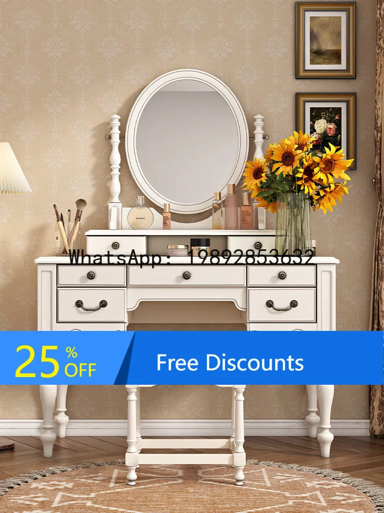 

LYY American Style Solid Wood Dressing Table Furniture Bedroom White Natural Wood European Style Makeup Table Apartment Simple