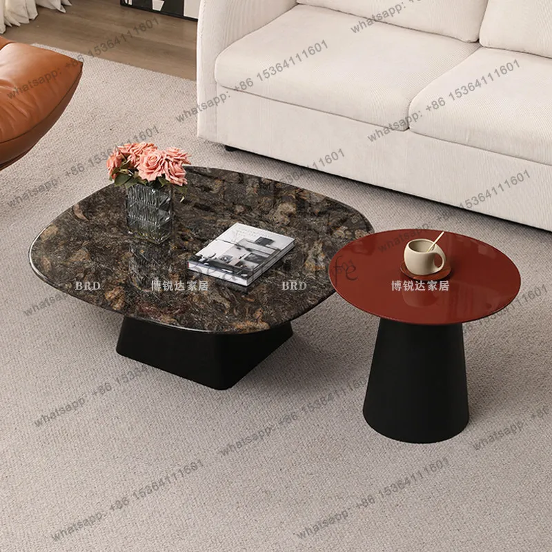

Natural marble coffee table round size gold diamond luxury stone coffee table