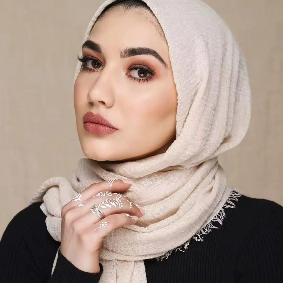 Big Size Crinkle Cotton Hijab Women Headscarf Cotton Muslim Turban Head Wraps Plain Pleated Cotton Linen Musulman Shawl