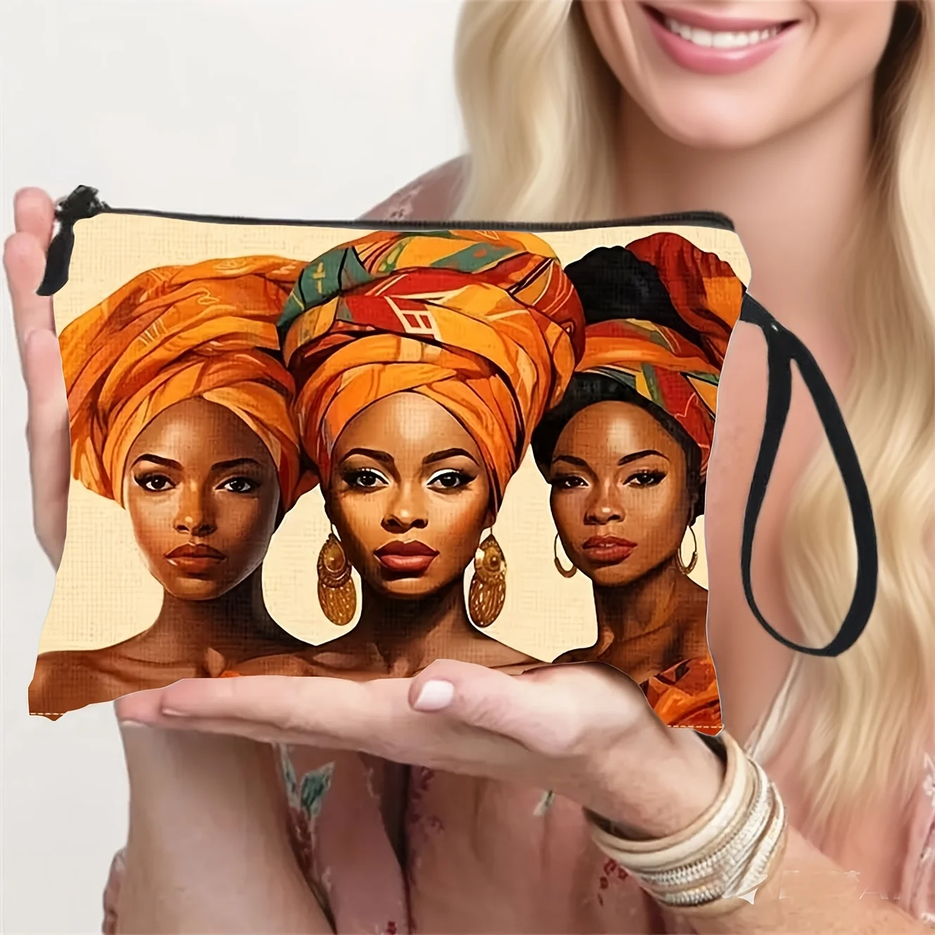 Afro-inspired Women's Patterned Makeup Bag Zippered Travel Toiletry Pouch with   Suitable for Friends and Sisters