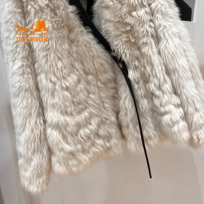 Winter New Fur Coat for Women Simple and Luxurious Medium-length Tuscan V-neck Fur Coat Loose Version Warm Jacket Coat for Party