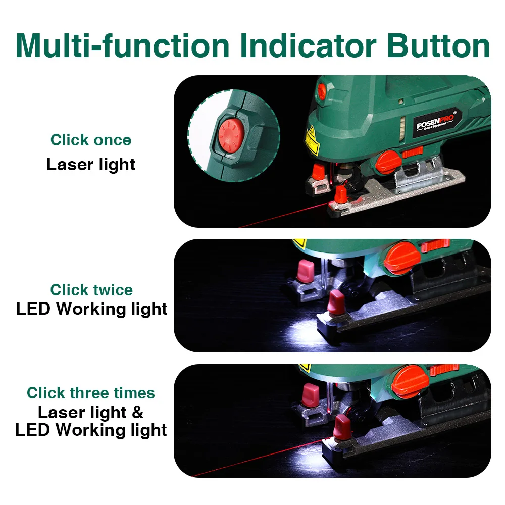 POSENPRO 800W JIG SAW Electric Circular Saw,Multi-Functional Woodworking/Steelworking Handheld Saw with Bevel Cutting Capability