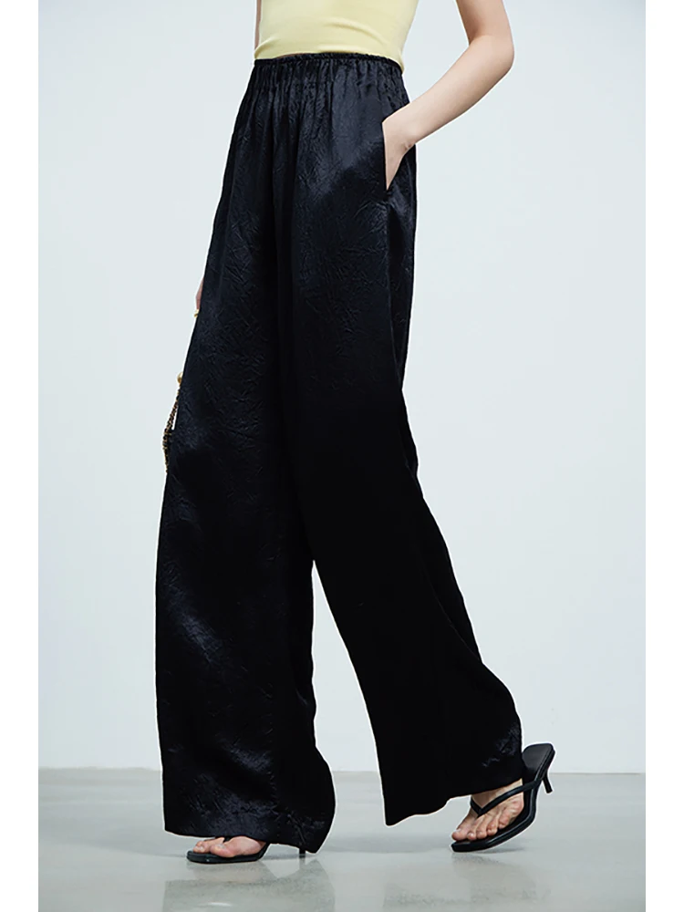 

Natural Draping Textured Acetate Pleats Wide Leg Pants Women's Summer Airy Pants Thornsaura Commute Style High Waist Long Tro...