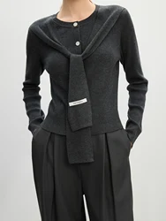 FSLE Office Lady Fake Two-piece Knit Shawl Knitted Cardigan for Women's Spring 2025 New Versatile Sweater 25FS11342