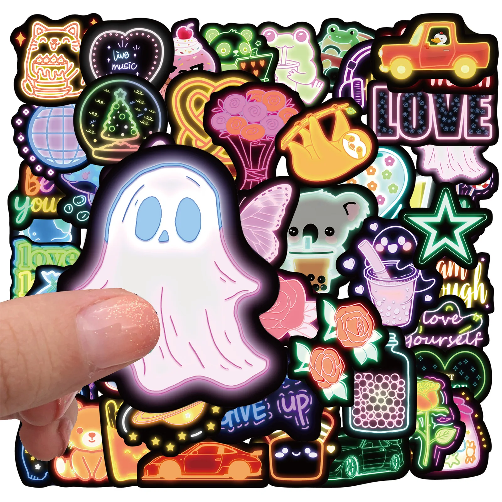 50PCS Cute Neon Lamp Cartoon Graffiti Stickers Phone Guitar Laptop Notebook Suitcase Cup Waterproof Sticker Decals Kids Toys