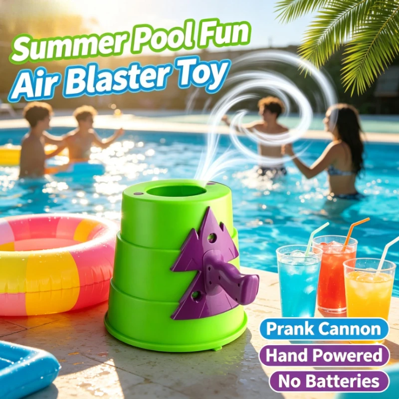 Air Blaster Toy Prank Cannon Stress Relief Gadget Shoots Vortex Ring Up to 50ft No Batteries Hand Powered