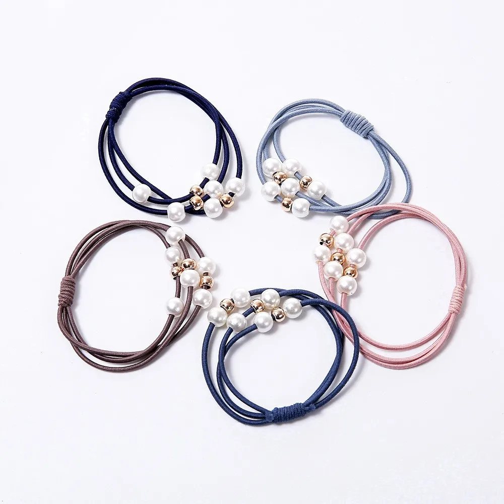 5 ชิ้น 9 ลูกปัดเพิร์ลเจ้าหญิง Headwear เกาหลีหลายชั้นแถบคาดศีรษะยืดหยุ่นสูงไม่เป็นอันตรายผมผมวงผมเครื่องประดับ
