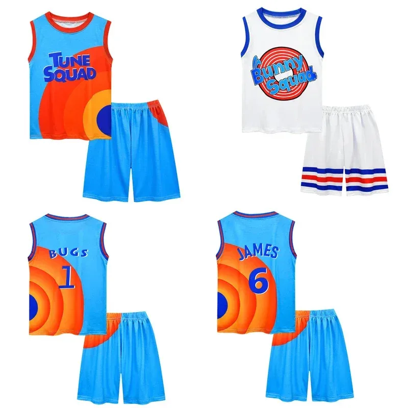Niños Niñas Space Jam 2 Jersey Ropa Tune Squad Baloncesto Cosplay Chaleco Pantalones Cortos Chándal Uniforme Traje deportivo Ropa para niños2