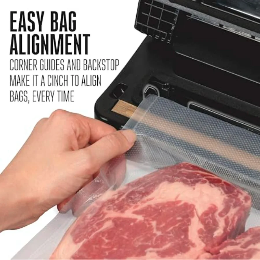 Compact Food Vacuum Sealer Machine with Powerful 23 Hg Pump for Bags Up to 11 Wide 100 Watts Includes Corner Guides for Easy Al