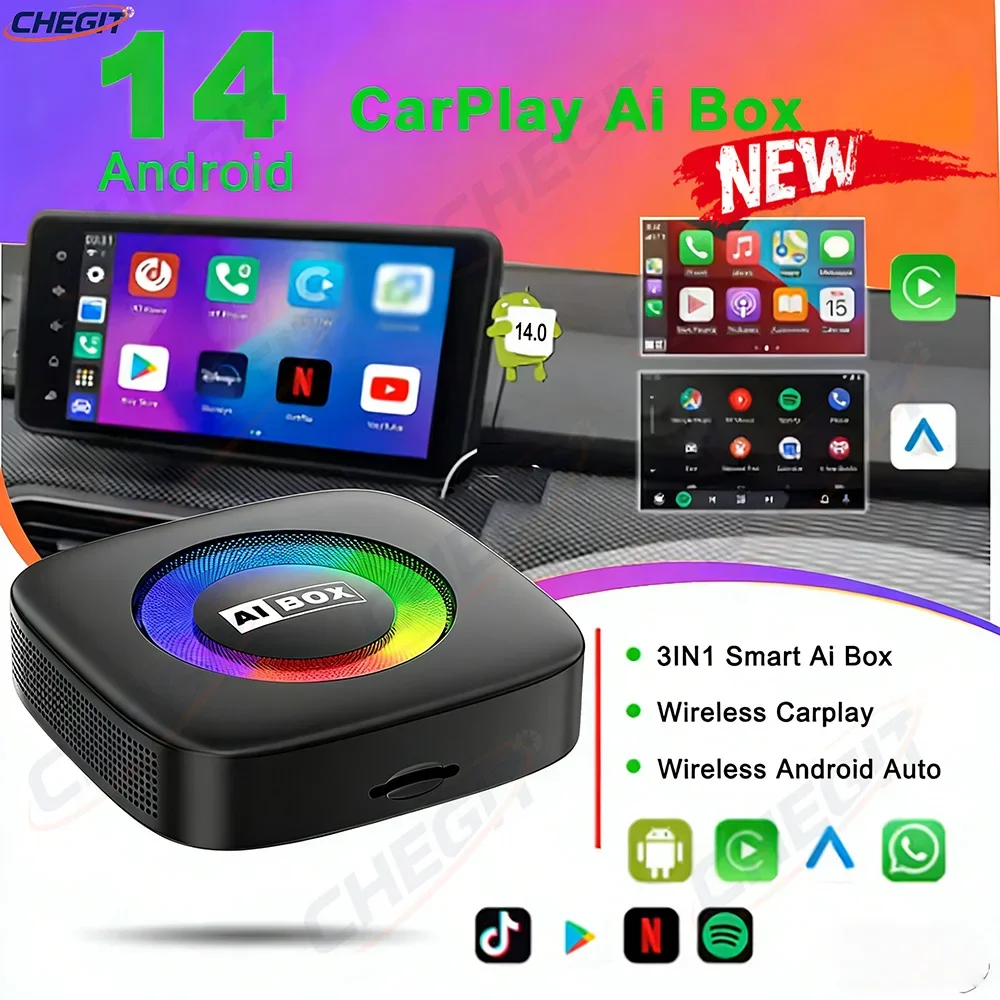 

5in1 Colorful Smart Android AI Box Wireless CarPlay Android Auto TV Box For Youtube Netflix for iPhone Android For Universal