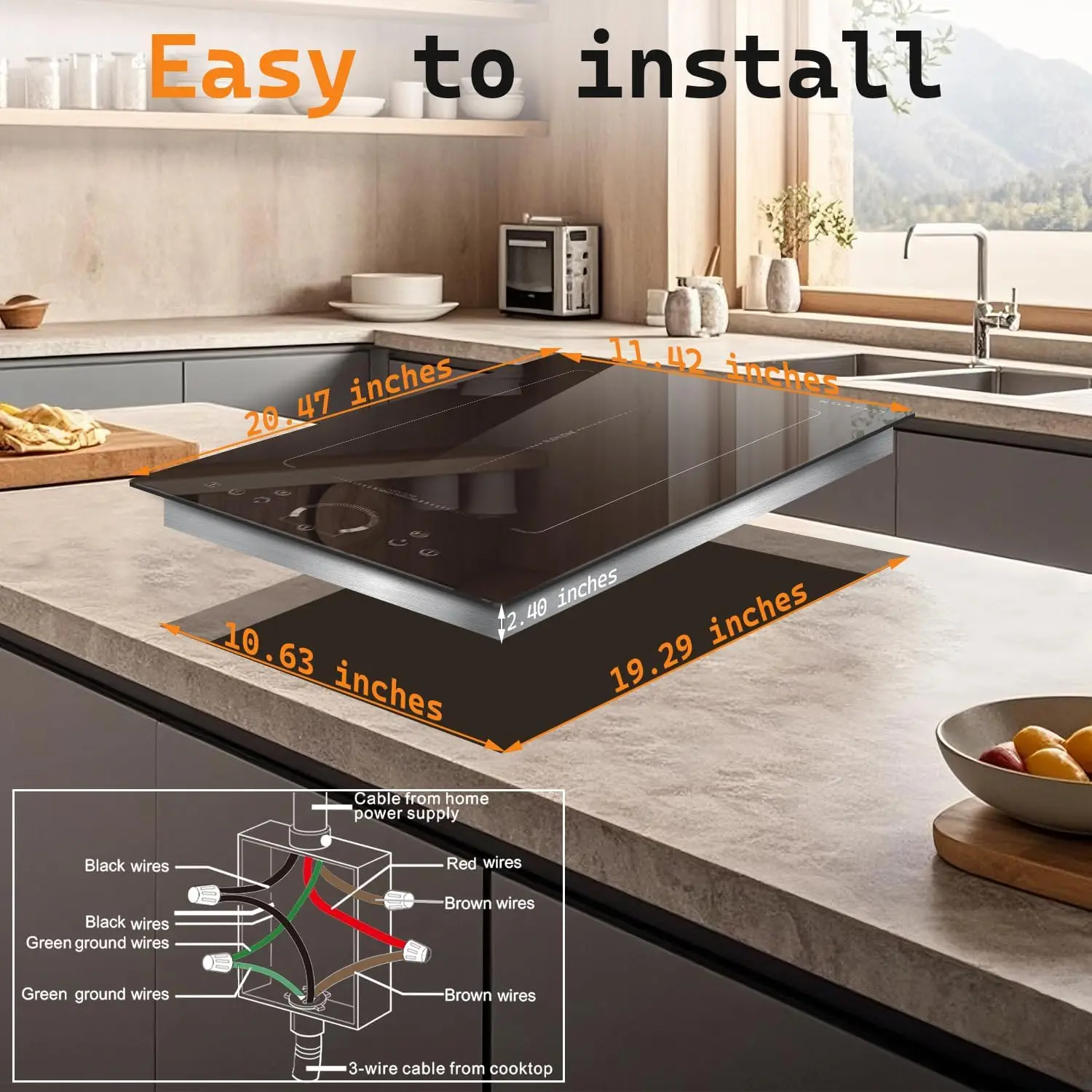 NOXTON Cocina de Inducción Doble 30cm, 2 Hornallas, Zona Flex, 9 Niveles, 3500W, Control Táctil, bloqueo de seguridad, Temporizador, 220-240V