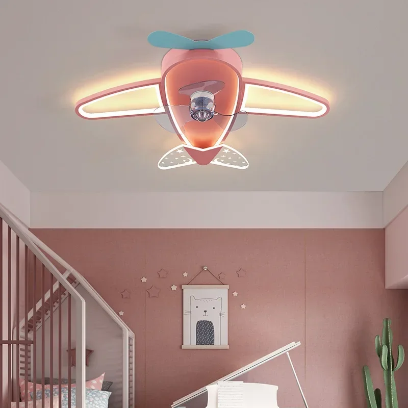 Nordic Children's Room Ceiling Fan Lamp Simple Modern Aircraft Bedroom Light Home Ceiling Luminaire Surface Mounted Chandelier