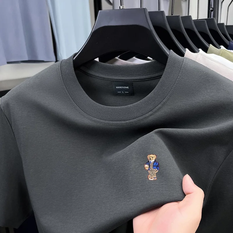 Designer-Sommer-Herren-Kurzarmhemd mit Rundhalsausschnitt, Teddybär-Stickerei, Baumwoll-T-Shirt, vielseitige Freizeitkleidung für den Alltag. – Detail 18