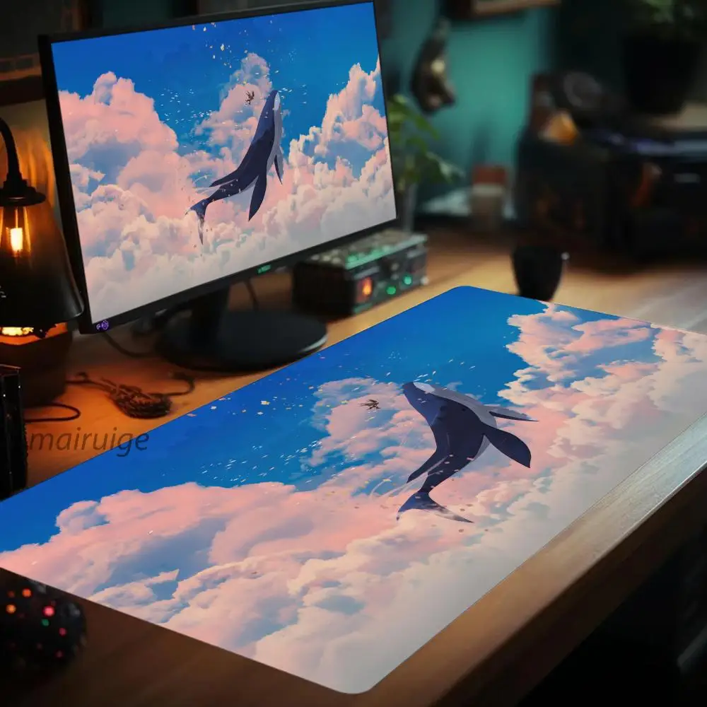 

Blue Whale in the Sky Mouse Pad Magic Party Game Mat Durable Rubber for MTG TCG 35X60 Mousepad Offices Desk Mats Friendly Design