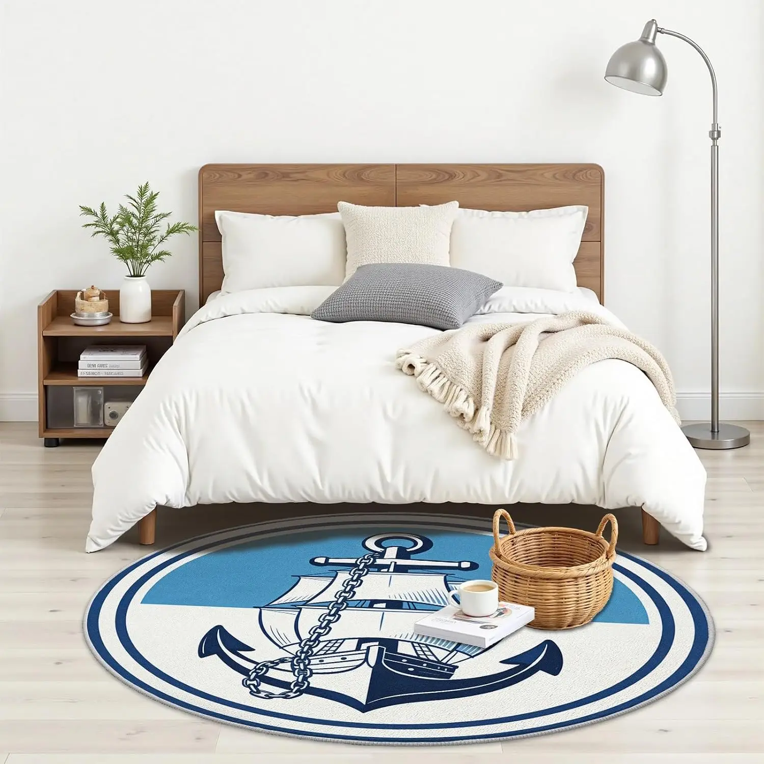 Vintage Nautical Ship Anchor Round Doormat Rug Mat for Entryway Ocean Decor Seaside Bathroom Floor Mat Beach Cruise Gift Waterpr