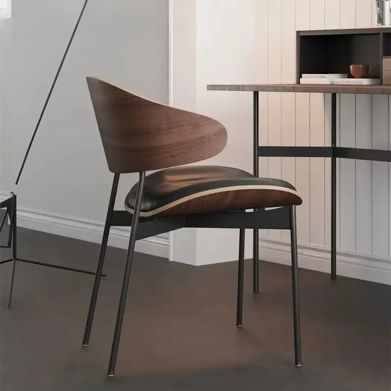 Luxury Upholstered Dining Chair Designer Bentwood with Leather Cushion Comfortable for Coffee Study Room