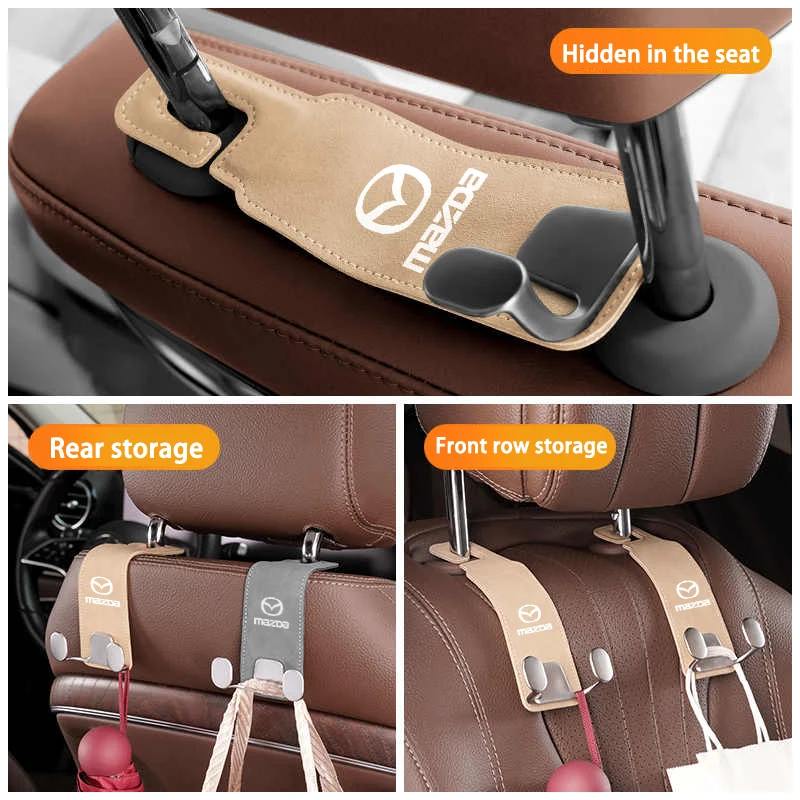 الجلد المدبوغ هوك مزدوج المقعد الخلفي مسند الظهر هوك سيارة الداخلية المنظم اكسسوارات لمازدا 3 6 CX5 2 CX3 CX9 MX5 RX8 Axela #5