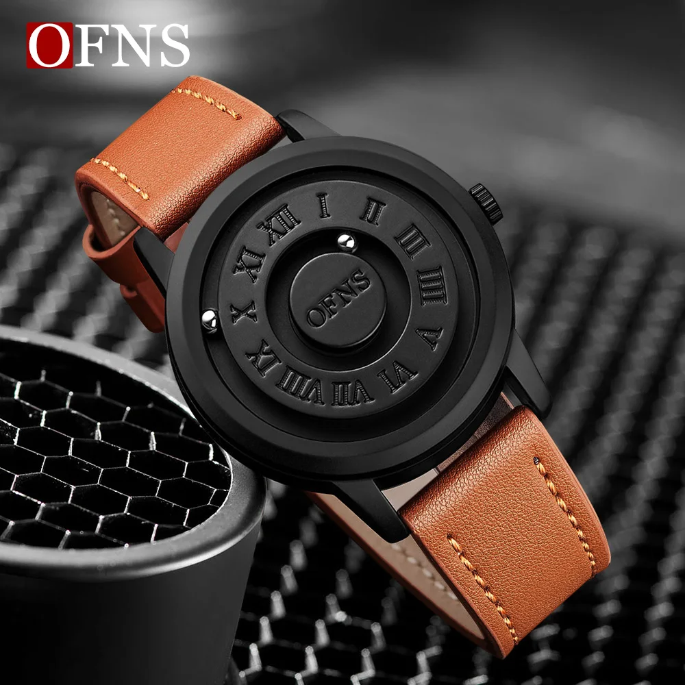 

OFNS Новинка 1553 1556 Модные мужские кварцевые часы с магнитным шариком Водонепроницаемые крутые дизайнерские подвесные мужские кварцевые часы