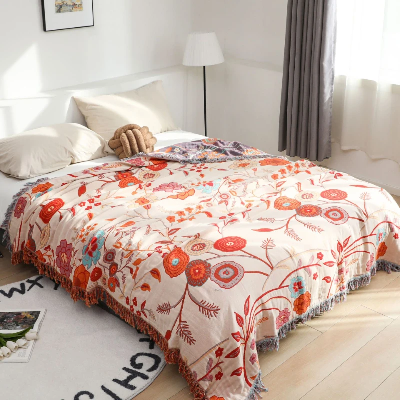New 100% Cotton Gauze Thick Throw Blanket, Sofa Cover & Bedspread, Non-Slip Couch Protector, Soft Blanket for Bed, Summer Quilt