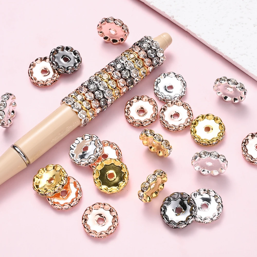 20 Stück 15MM Glitzernde Strass-Blumen-Abstandsperlen aus Legierung, Funkelnde Kristall-Wellen-Rondelle-Perlen für DIY-Schmuck-Bastelzubehör – Detail 6
