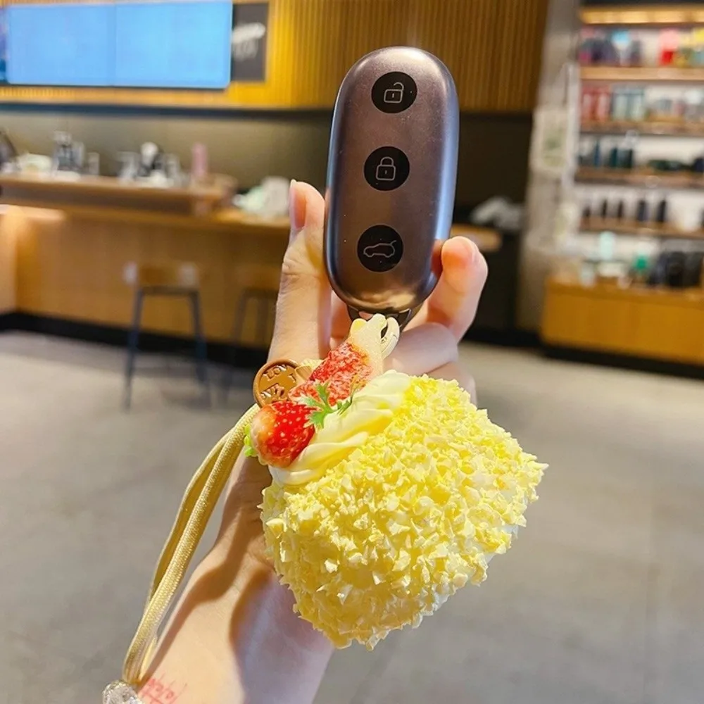Creative Realistic Simulation Cake Keychain Strawberry Chocolate Fruit Mousse Cake Pendant Decoration Cream Cake Hanging Youth
