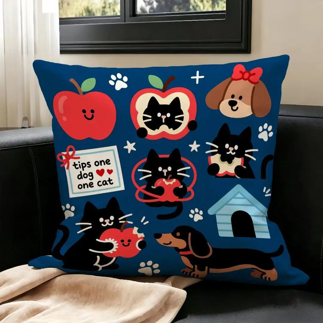 Cartoon Patchwork Abstract Cat Pillow Cover Dopamine Sofa Cushion Kitten Design for Living Room Dormitory Decor Fun Home Decor