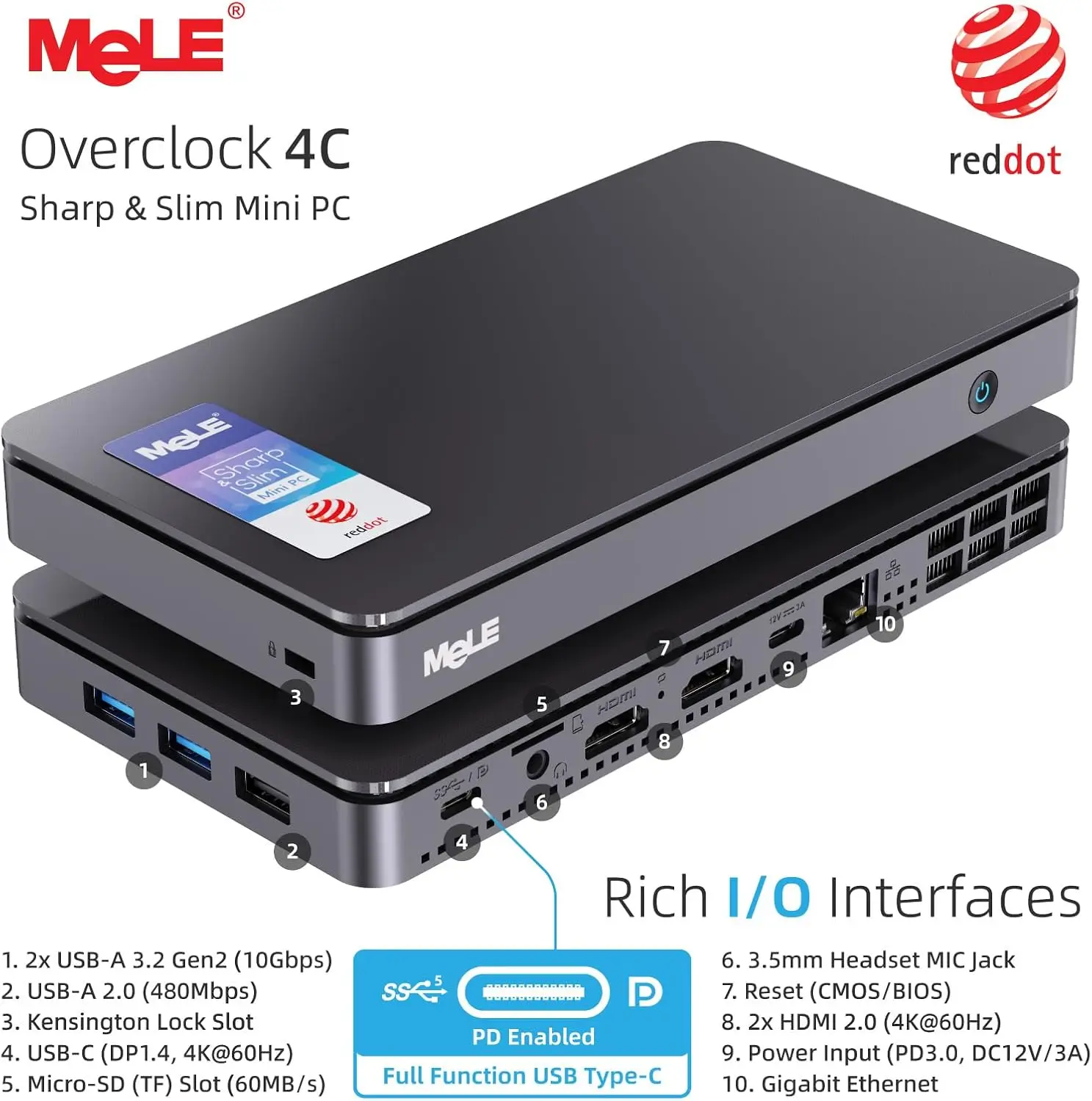 MeLE Reddot Winner Mini PC N100 i3-N300 16GB 32GB 512GB Mini Desktop Computer,USB-C on Office Education Home Overclock4C