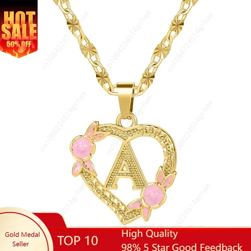 

Qitian Initial Heart Necklace for Women Heart Gold Letter A-Z Name Alphabet Pendant Necklace for women Gift
