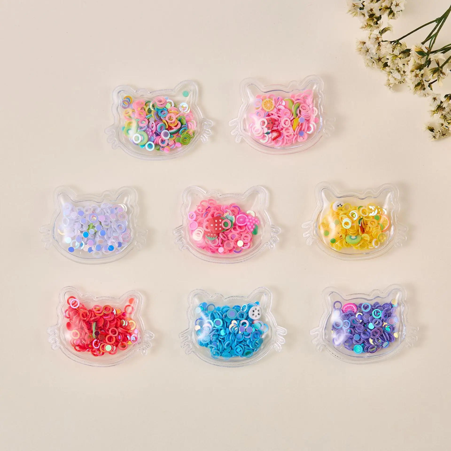 8pcs Cat Padded Patches Appliques for DIY Transparent Plastic Filling Shake Sequin Appliques for DIY Hair Clips Accessories