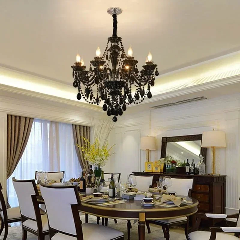 Black Chandelier Living Room Crystal Chandelier Light Dining Room Bedroom Hanging Lamp Villa Hotel