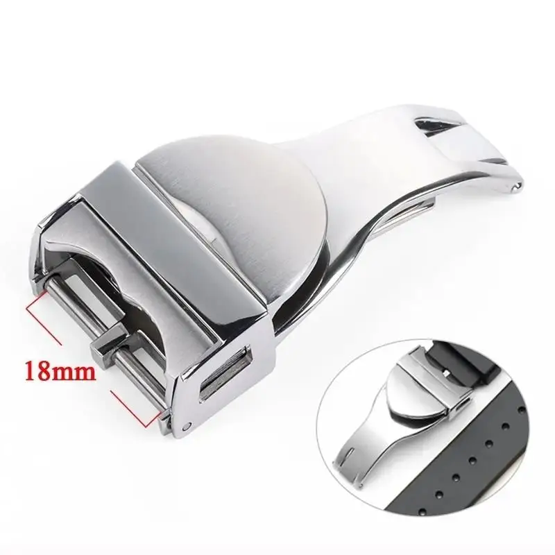 TINTAG 18mm Watch Band Buckle For Tudor Rubber Strap Stainless Steel Folding Clasp Silver Metal Button Watch Accessories