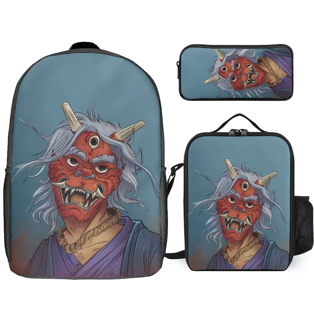 3 in 1 Set 17 Inch Backpack Lunch Bag Pen Bag ONI  Yokai For Sale Secure Pencil Case Cozy Sports Activities Premium