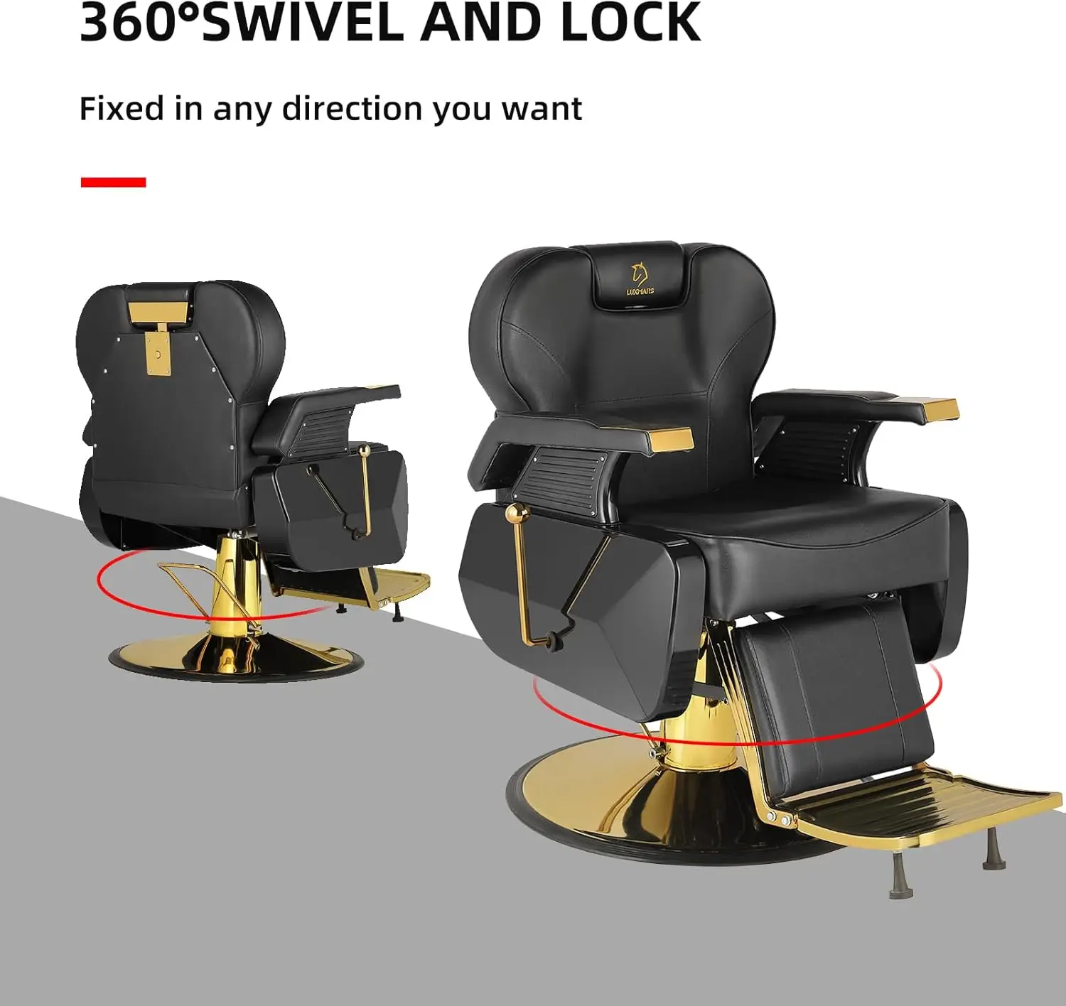 Chair Salon Hydraulic 360° Swivel Gold PVC Leather Barber, 440lbs Weight Capacity