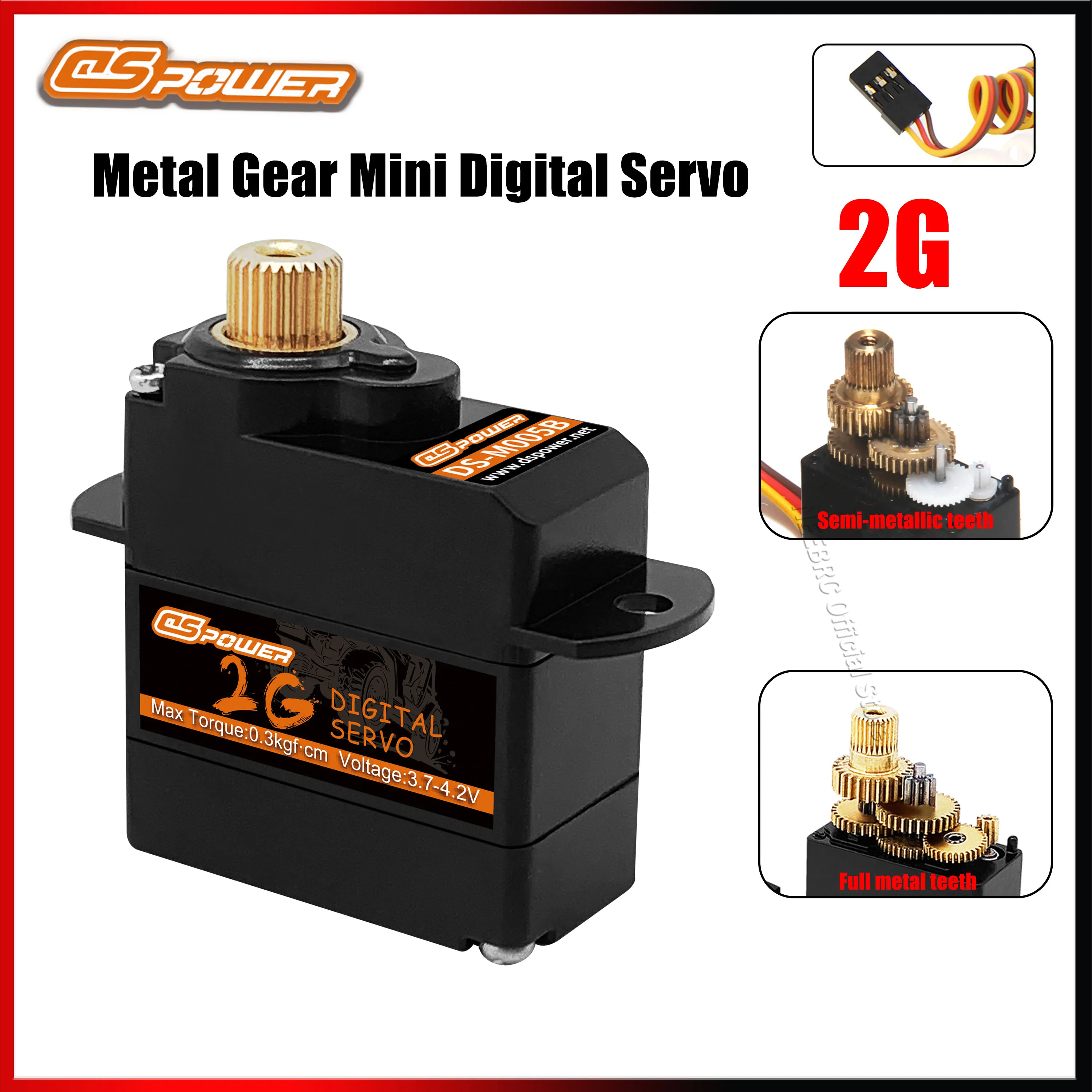 DSPOWER 2G Metal Gear Mini Digital Servo Coreless Motor for Micro RC Car Plane Fixed-wing Helicopter Boat Duct Robot Toy Part