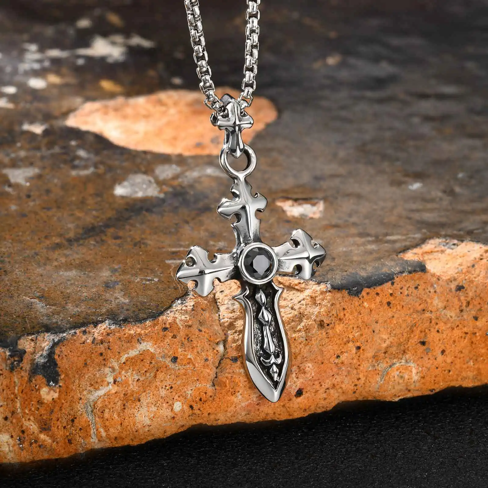

Retro Sword Shape Necklace for Men Boys,Stainless Steel Cross Pendant Necklace,Retro Punk Jewelry Gift