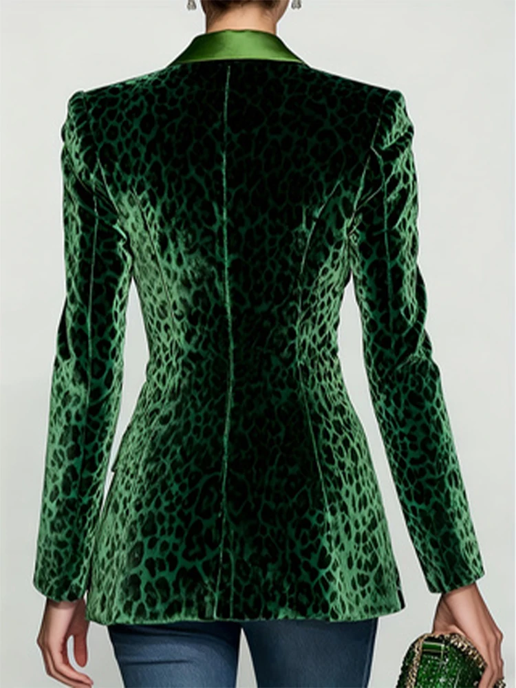 Samt-Blazer mit Leopardenmuster für Damen, Jacke, Knopf, Anzugkragen, Blazer, Mantel, Langarm, modische Damen-Oberbekleidung – Detail 2