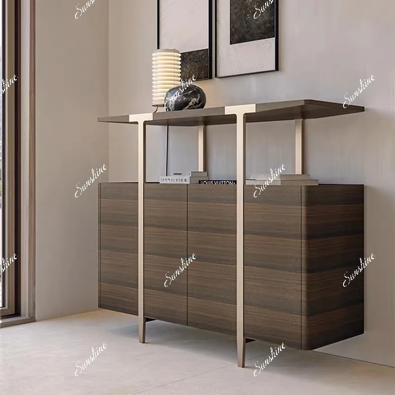 Italian minimalist sideboard, glass door, lighted tea cabinet, entrance cabinet