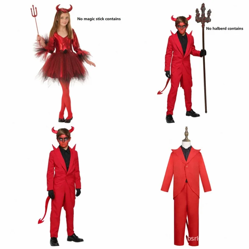 Disfraz de Halloween para Niño, Demonio Rojo, Diablo, Malvado, Fantasma, para Fiesta, Cosplay, Juego de Roles, Chaqueta, Vestido, Traje