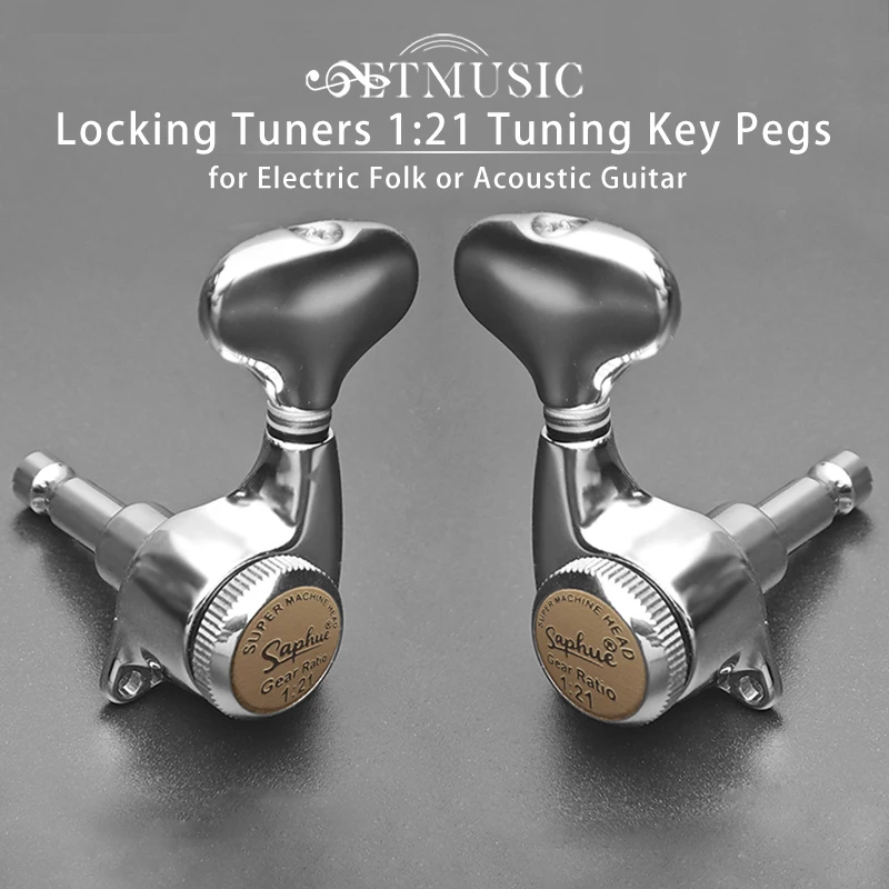 

SAPHUE Guitar Locking Tuners 1:21 Tuning Key Pegs Machine Head Fish Tail Style Tuner for Electric Folk or Acoustic Guitars