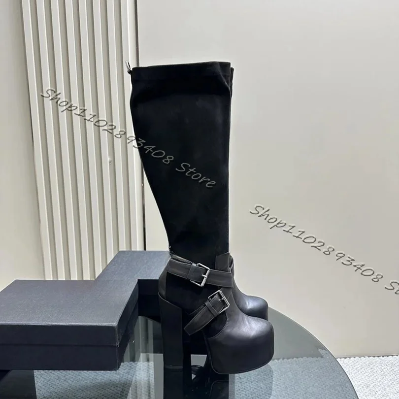 Botas marrones con hebilla de cinturón Para mujer, Zapatos de tacón alto grueso con cremallera trasera, estilo británico, Para verano, 2023