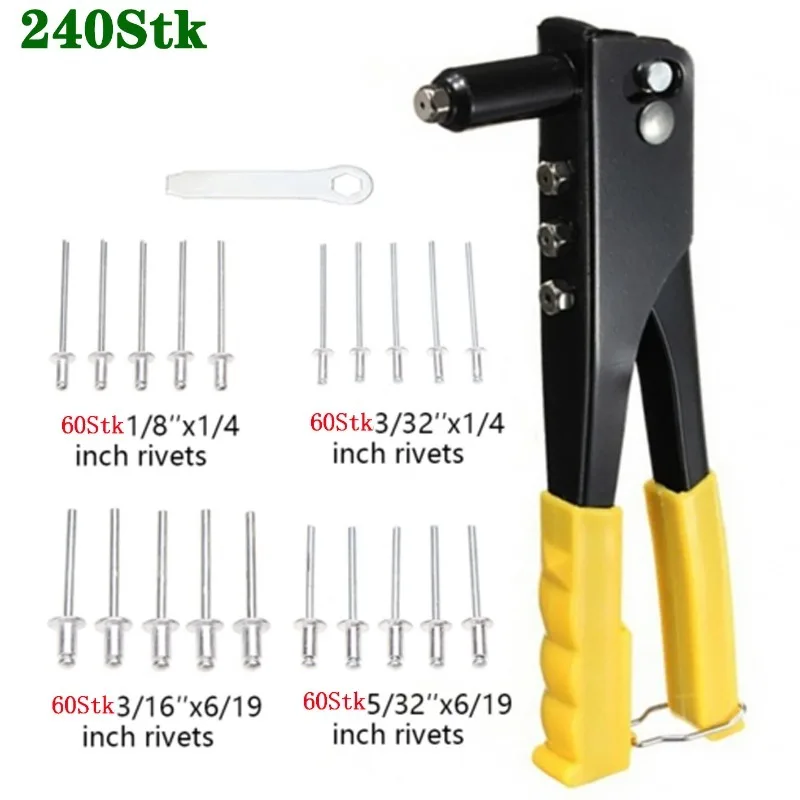 Juego de alicates para remaches de aluminio, 240 Uds., juego de remaches de mano, alicates para remaches ciegos, alicates para remaches Pop, herramientas automotrices DIY