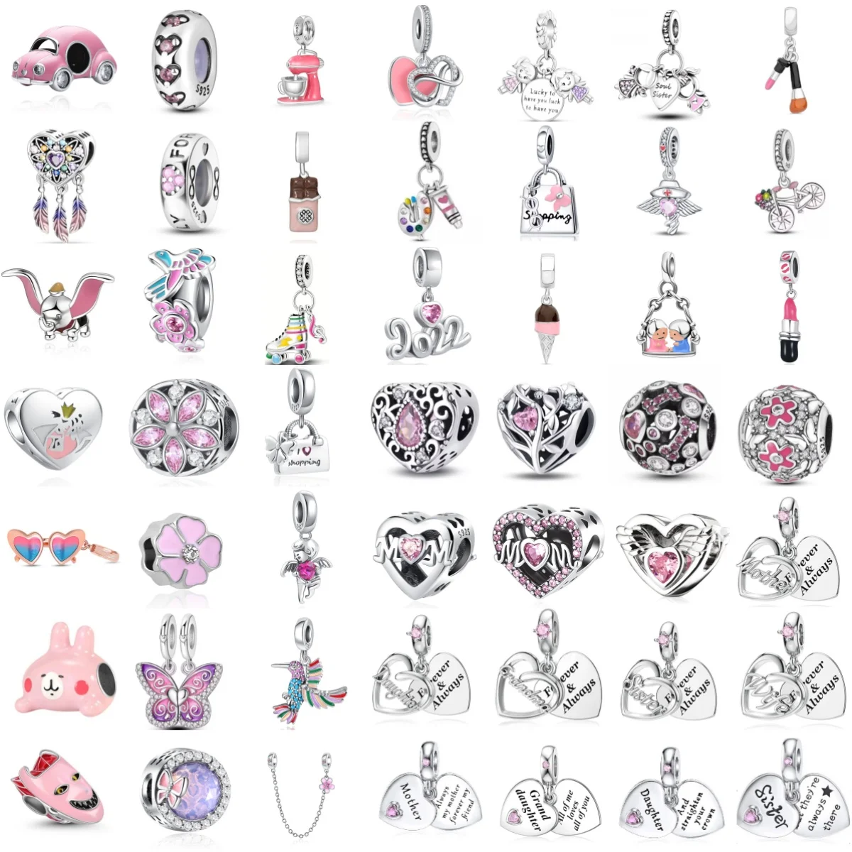 

Classic 925 Silver Car,Lipstick, I LOVE MOM Family Heart-Shaped Zircon Beads Fit Original Bracelets DiY Women's Jewelry Gifts