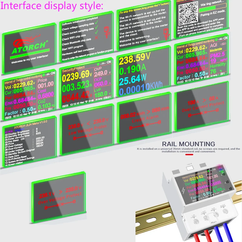AT4PW 100A Tuya WIFI Din Rail Smart Switch Remote Control AC 220V 110V Digital Power Energy Volt Amp Kwh Frequency Factor Meter