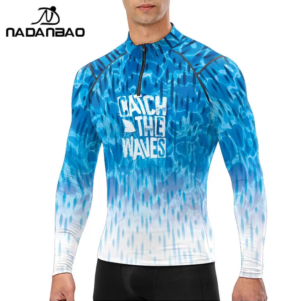 NADANBAO Surfing Wetsuit for Men Long Sleeve Shirts Quick Drying Fitness Male Clothes Swimming Diving Rash Guard Swimwear