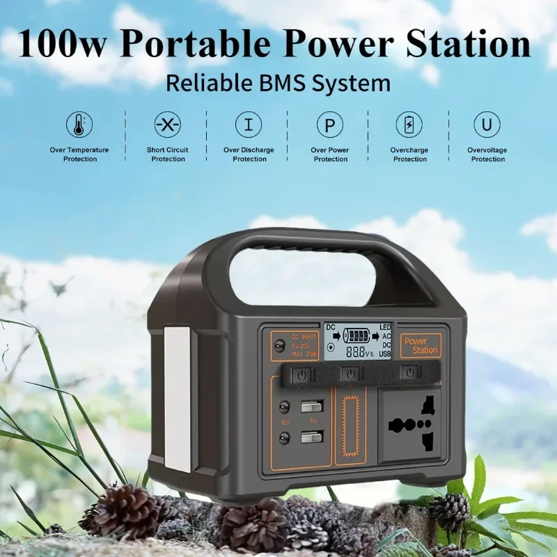 

Portable Power Station,76.8Wh 100W (120W Peak) Pure Sine Wave AC Outlet Portable Solar Generator for Home Use Outdoor Camping