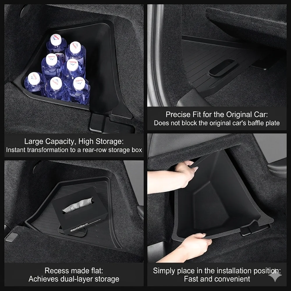 Trunk Side Storage Box Space Optimization Corrosion Resistant TPE Organizer Bins with Lids 1 Pair 2026 Tesla Model Y L LWB Trunk