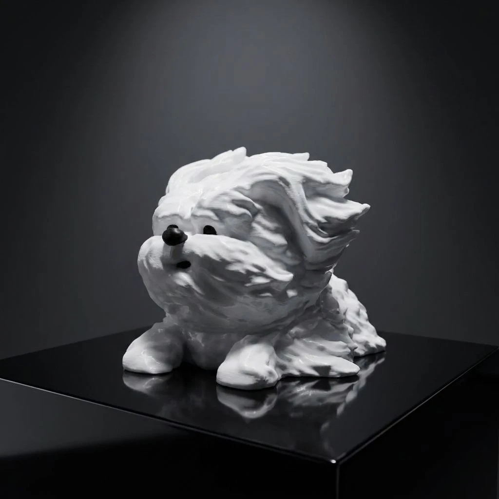 3D Printed Mini Statue Messy Windblown Dog Figurine Slight Handmade Imperfection Cute Funny Desk Ornament Gift Table Decor